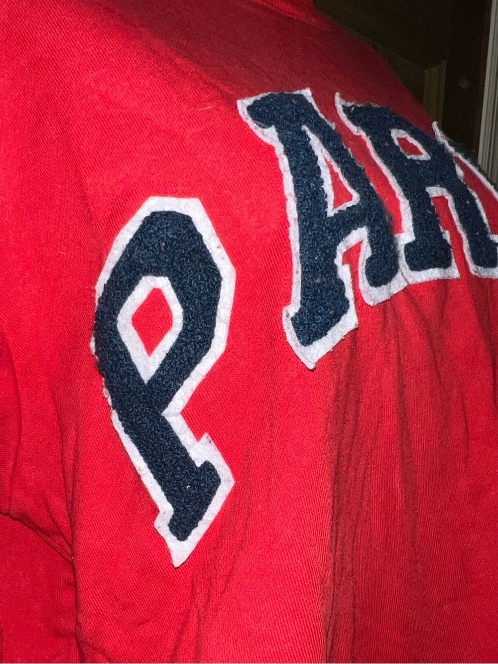 Red Varsity Mock Neck Sweatshirt Navy Blue Logo Size S/M - Picture 6 of 10